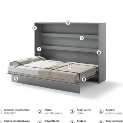 Lenart Tapczany|Półkotapczany Poziome*PÓŁKOTAPCZAN POZIOMY SZARY BC-04 BED CONCEPT