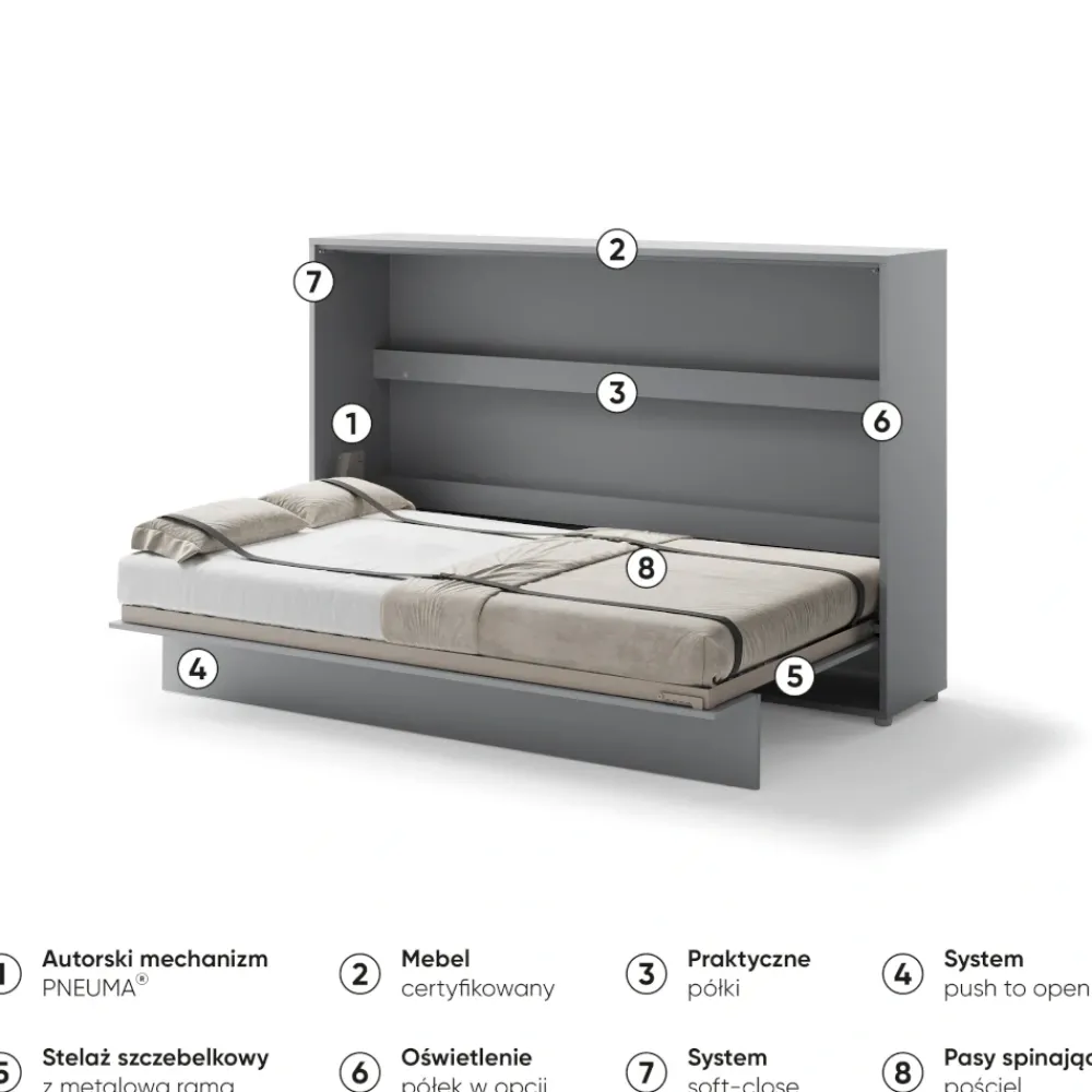 Lenart Tapczany|Półkotapczany Poziome*PÓŁKOTAPCZAN POZIOMY SZARY BC-05 BED CONCEPT