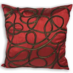 ArteHome Poduszki*Poduszka dekoracyjna czerwona z brązową tasiemką 45x45