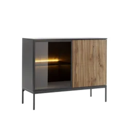 Piaski Komody Do Jadalni|Witryny Do Jadalni*Przeszklona komoda z oświetleniem Neto czarny / dąb wotan