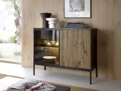 Piaski Komody Do Jadalni|Witryny Do Jadalni*Przeszklona komoda z oświetleniem Neto czarny / dąb wotan