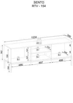 Piaski Szafki Rtv Do Salonu|Szafki Rtv*Przeszklona szafka RTV frezowana z oświetleniem Sento czarny / dąb wotan