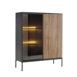 Piaski Witryny Do Jadalni|Witryny Do Salonu*Przeszklona witryna frezowana z oświetleniem Sento czarny / dąb wotan