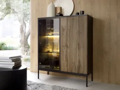 Piaski Witryny Do Jadalni|Witryny Do Salonu*Przeszklona witryna frezowana z oświetleniem Sento czarny / dąb wotan