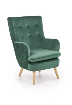Halmar Fotele*RAVEL fotel wypoczynkowy ciemny zielony / naturalny1 sztuka