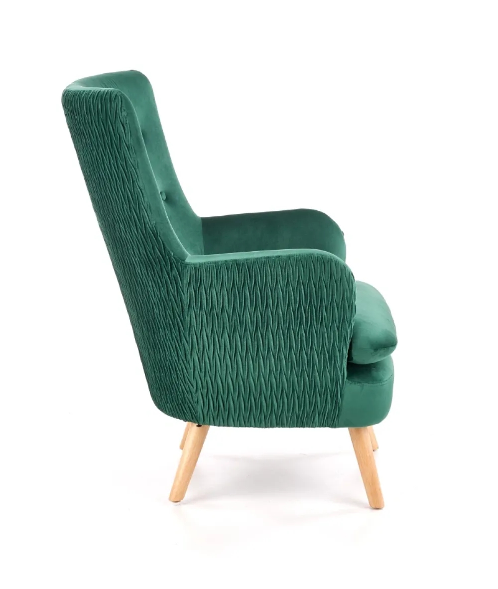 Halmar Fotele*RAVEL fotel wypoczynkowy ciemny zielony / naturalny1 sztuka