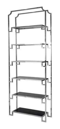 ArteHome Szafki I Regały*Regał Hyatt Silver 90/32/230 cm ze szklanymi półkami ekskluzywny designerski srebrny metalowy