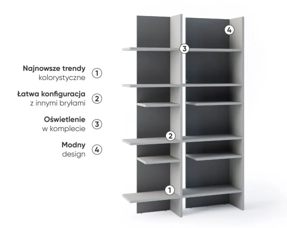 Lenart Szafki I Regały Do Biura|Szafki I Regały Do Pokoju Młodzieżowego*Regał otwarty z oświetleniem LED Fitt FL-01R