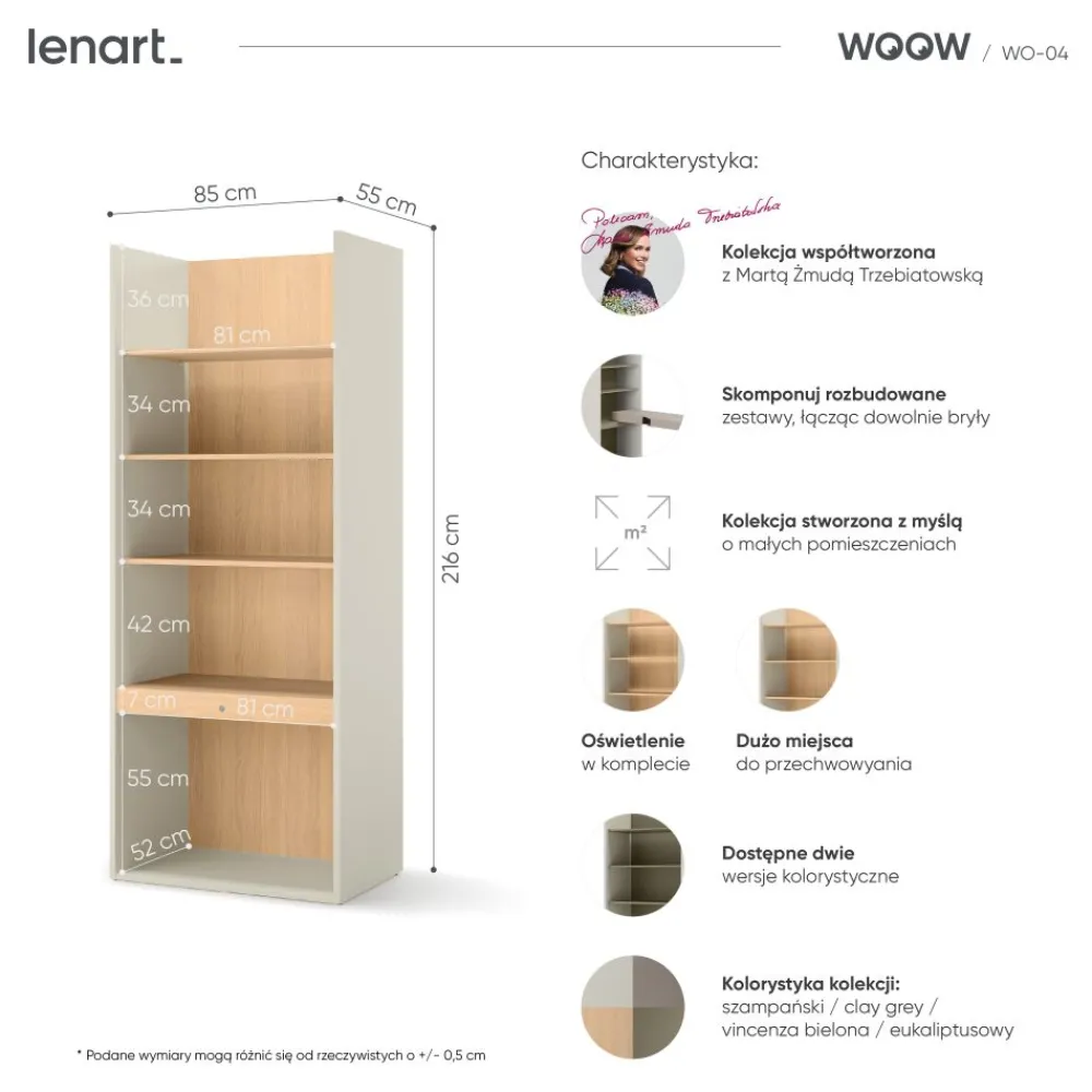 Dzieci Lenart Szafki I Regały Do Biura|Szafki I Regały Do Pokoju Młodzieżowego*Regał otwarty z półkami WO-04 kolor szampański / dąb vincenza bielona