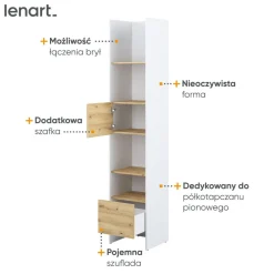 Lenart Tapczany|Nadstawki Do Półkotapczanu*REGAŁ Z SZAFKĄ I PÓŁKAMI BC-23 DO PÓŁKOTAPCZANU DĄB ARTISAN / BIAŁY 44x218 BED CONCEPT