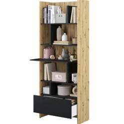 Lenart Tapczany|Nadstawki Do Półkotapczanu*REGAŁ Z SZAFKĄ I PÓŁKAMI BC-22 DO PÓŁKOTAPCZANU CZARNY / DĄB ARTISAN 84x218 BED CONCEPT