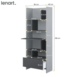 Lenart Tapczany|Nadstawki Do Półkotapczanu*REGAŁ Z SZAFKĄ I PÓŁKAMI BC-22 DO PÓŁKOTAPCZANU GRAFITOWY / SZARY 84x218 BED CONCEPT