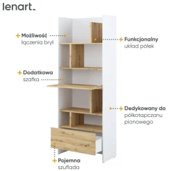 Lenart Tapczany|Nadstawki Do Półkotapczanu*REGAŁ Z SZAFKĄ I PÓŁKAMI BC-22 DO PÓŁKOTAPCZANU DĄB ARTISAN / BIAŁY 84x218 BED CONCEPT
