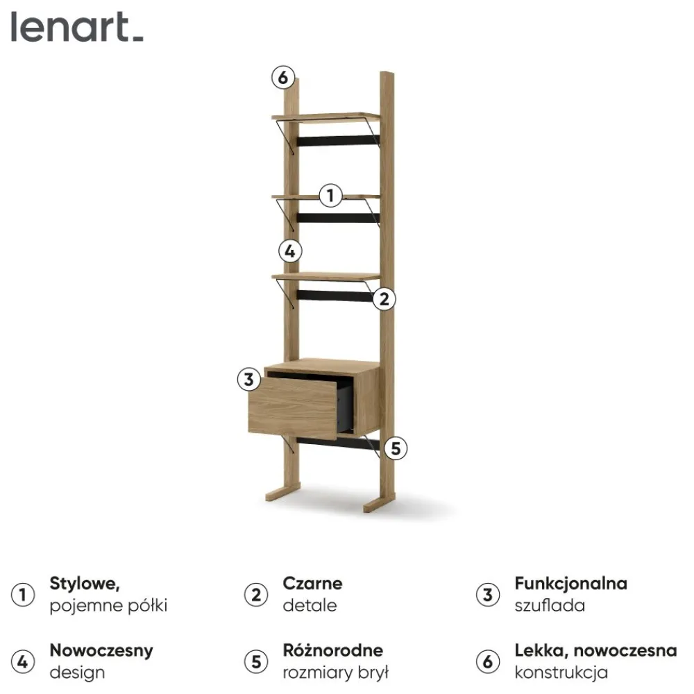 Lenart Komody Do Biura|Komody Do Przedpokoju*Regał z szufladą 1s OLLIE OL-02 dąb olejowany+ czarny