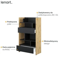 Lenart Tapczany|Nadstawki Do Półkotapczanu*REGAŁ Z SZUFLADAMI BC-27 DO PÓŁKOTAPCZANU CZARNY / DĄB ARTISAN 92x158 BED CONCEPT