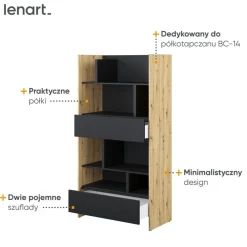 Lenart Tapczany|Nadstawki Do Półkotapczanu*REGAŁ Z SZUFLADAMI BC-28 DO PÓŁKOTAPCZANU CZARNY / DĄB ARTISAN 92x178 BED CONCEPT