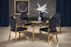 Halmar Stoły*REGINALD_2 stół okrągły blat - szkło czarny, nogi - złoty (2p=1szt)1 sztuka