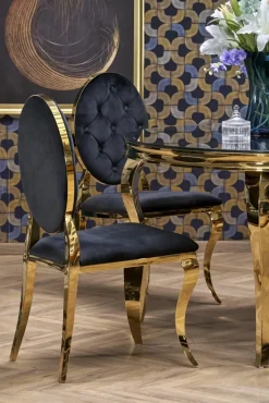 Halmar Stoły*REGINALD_2 stół okrągły blat - szkło czarny, nogi - złoty (2p=1szt)1 sztuka