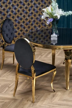 Halmar Stoły*REGINALD_2 stół okrągły blat - szkło czarny, nogi - złoty (2p=1szt)1 sztuka