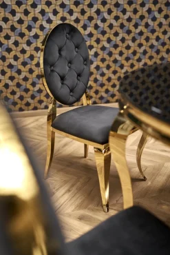 Halmar Stoły*REGINALD_2 stół okrągły blat - szkło czarny, nogi - złoty (2p=1szt)1 sztuka