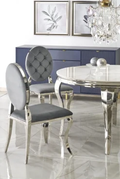 Halmar Stoły*REGINALD stół okrągły blat - biały marmur, nogi - srebrny (2p=1szt)1 sztuka