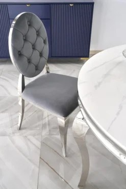 Halmar Stoły*REGINALD stół okrągły blat - biały marmur, nogi - srebrny (2p=1szt)1 sztuka