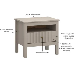Mebelbos Szafki Nocne Do Sypialni|Szafki Nocne*Ryflowana szafka nocna z szufladą kolor taupe KLEO KL-09