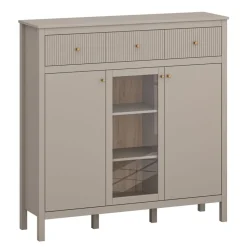 Mebelbos Komody Do Biura|Komody Do Przedpokoju*Skandynawska ryflowana komoda z witryną kolor taupe lamele KLEO KL-02