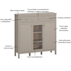 Mebelbos Komody Do Biura|Komody Do Przedpokoju*Skandynawska ryflowana komoda z witryną kolor taupe lamele KLEO KL-02