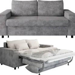 Hauss Łóżka Młodzieżowe|Kanapy I Sofy Do Salonu*Sofa z materacem 160x196 cm i stelażem włoskim Carmen szara