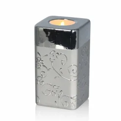 ArteHome Pozostałe Dekoracje*Srebrny świecznik A9074-B dekoracyjny kwietny motyw