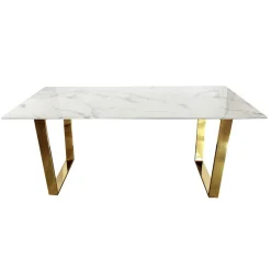 ArteHome Stoły*Stół Madera 180/90/75cm w stylu glamour z białym marmurowym blatem o złotym stelażu