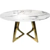 ArteHome Stoły*Stół okrągły Veneto z białym marmurowym blatem i złotymi chromowanymi nóżkami 130/130/76 cm
