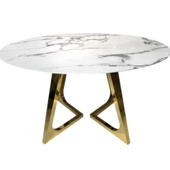 ArteHome Stoły*Stół okrągły Veneto z białym marmurowym blatem i złotymi chromowanymi nóżkami 130/130/76 cm