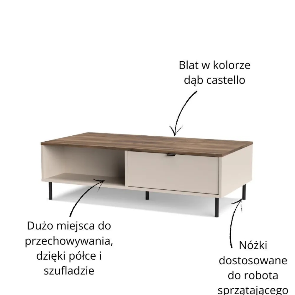 Mebelbos Ławy I Stoliki Do Salonu|Stoliki Kawowe I Ławy*Stolik kawowy ława EVO 1s/120 cm kaszmir / dąb castello EO-04