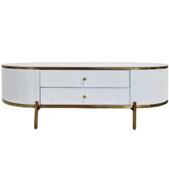 ArteHome Stoliki Kawowe I Ławy*Stolik kawowy biały Marion owalny ryflowany ze złoceniami