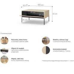 Lenart Ławy I Stoliki Do Salonu|Szafki Nocne*Stolik kawowy z obłymi wzorami Flow FW-06 dąb vincenza bielona/czarny