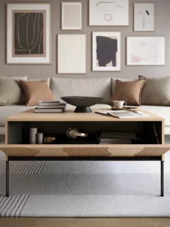 Lenart Ławy I Stoliki Do Salonu|Szafki Nocne*Stolik kawowy z obłymi wzorami Flow FW-06 dąb vincenza bielona/czarny