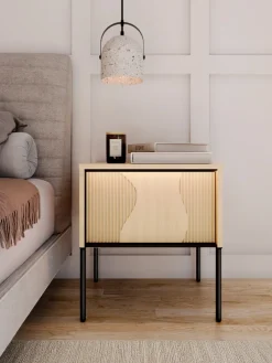 Lenart Szafki Nocne Do Sypialni|Szafki Nocne*Stolik nocny z oświetleniem LED Flow FW-07 dąb vincenza bielona/czarny