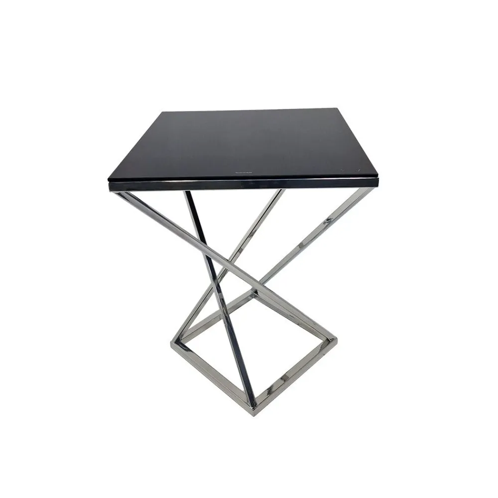 ArteHome Stoliki Kawowe I Ławy*Stolik pomocniczy glamour Bari 48/48/57,5cm boczny stolik nocny czarne szkło srebrny