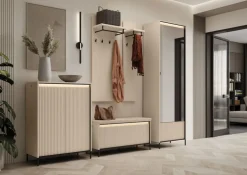 Lenart Szafy Do Przedpokoju|Szafy Do Sypialni*Słupek z lustrem na ubrania z lamelami TREND TG-01 Beż piaskowy + czarny