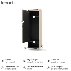 Lenart Szafy Do Przedpokoju|Szafy Do Sypialni*Słupek z lustrem na ubrania z lamelami TREND TG-01 Beż piaskowy + czarny