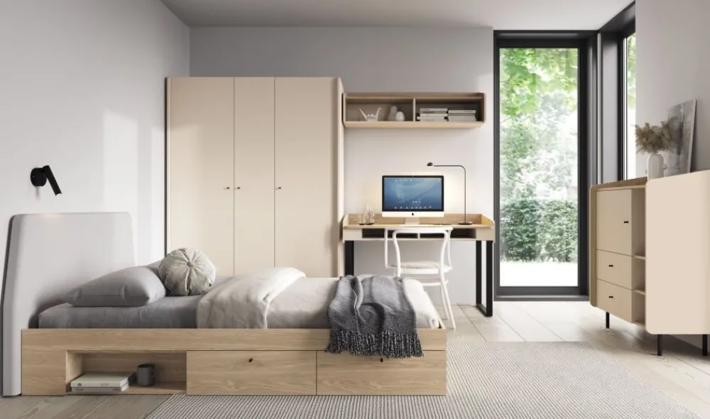 Dzieci Meblar Szafy Do Pokoju Młodzieżowego|Szafy Do Pokoju Dziecięcego*Szafa dwudrzwiowa z półkami do pokoju Alessio AE3 beż piaskowy