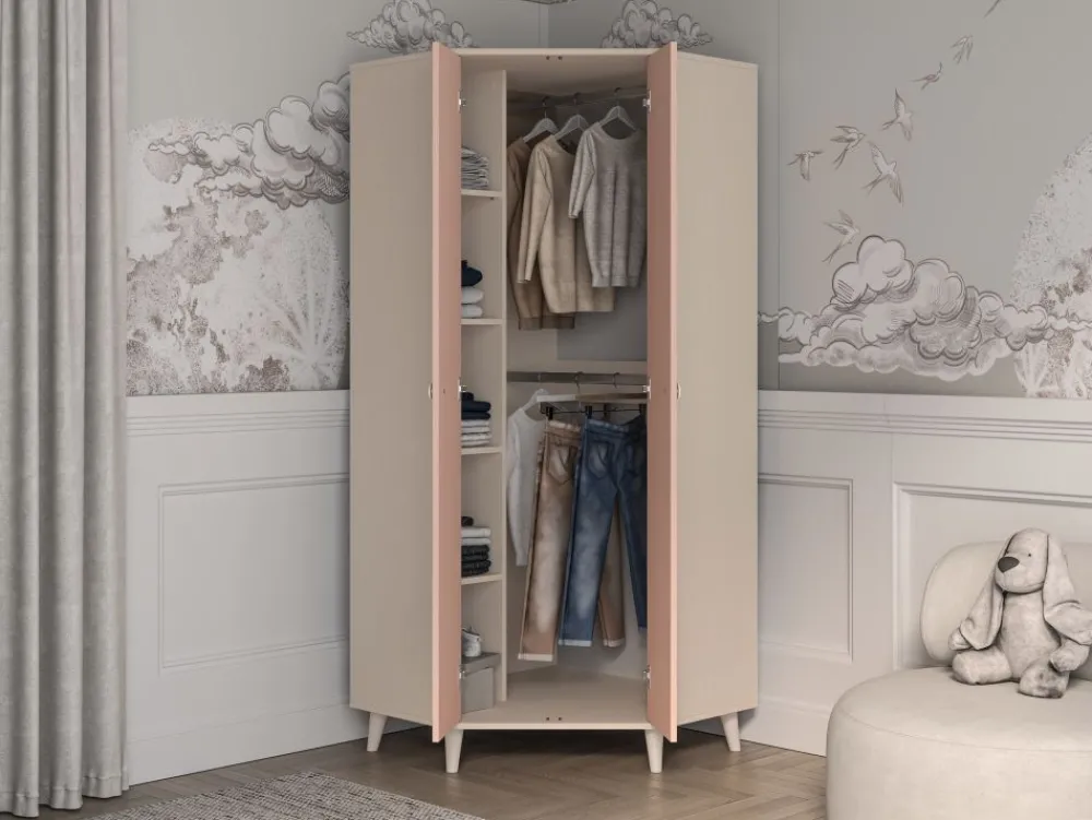 ML Meble Szafy*Szafa narożna Mevel 01 – Millenial Pink / Piasek Pustyni