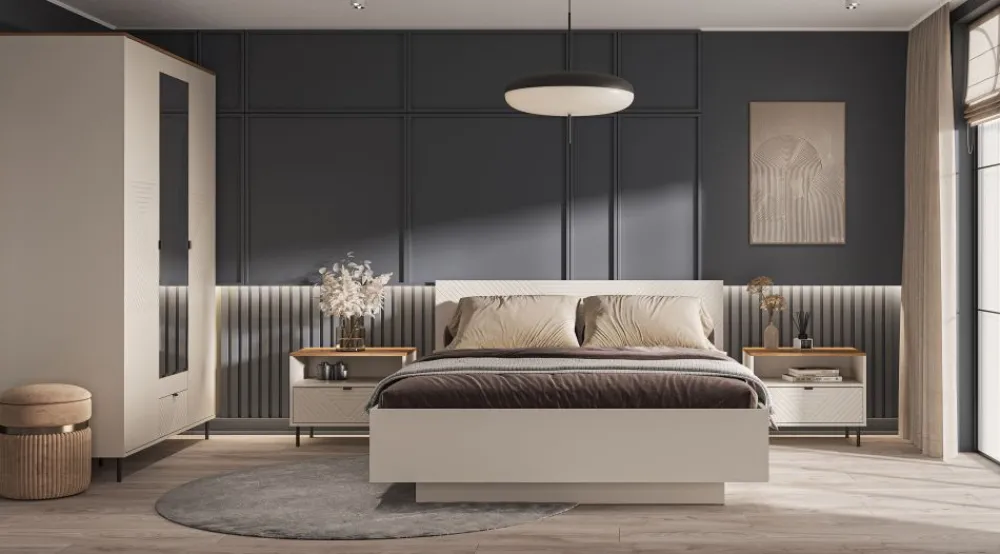 Mebelbos Szafy*Szafa trzydrzwiowa EVO kaszmir / dąb castello EO-17