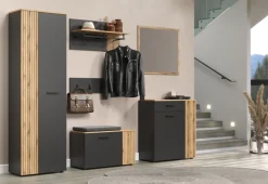 Mebelbos Szafki Na Buty Do Przedpokoju*Szafka na buty Esteban grafit/dąb evok z lamelami