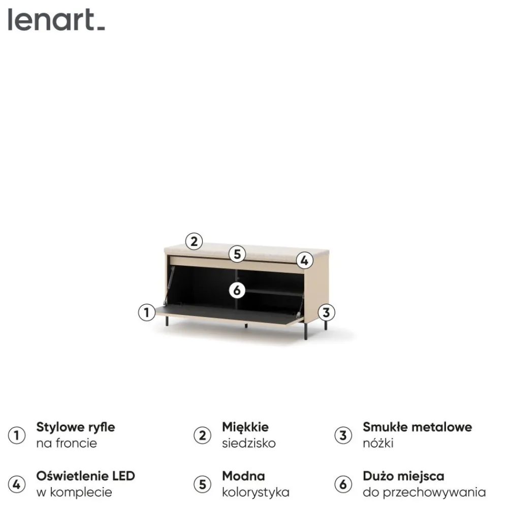 Lenart Szafki Na Buty Do Przedpokoju|Komody Do Przedpokoju*Szafka na buty z siedziskiem z LED TREND TG-05 Beż piaskowy + czarny