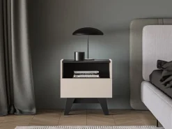 ML Meble Szafki Nocne*Szafka nocna kaszmirowa Freshion 06 cashmere/czarny - szafka 1S
