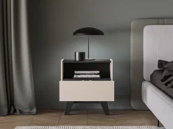 ML Meble Szafki Nocne*Szafka nocna kaszmirowa Freshion 06 cashmere/czarny - szafka 1S