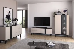 ML Meble Szafki Nocne*Szafka nocna kaszmirowa Freshion 06 cashmere/czarny - szafka 1S